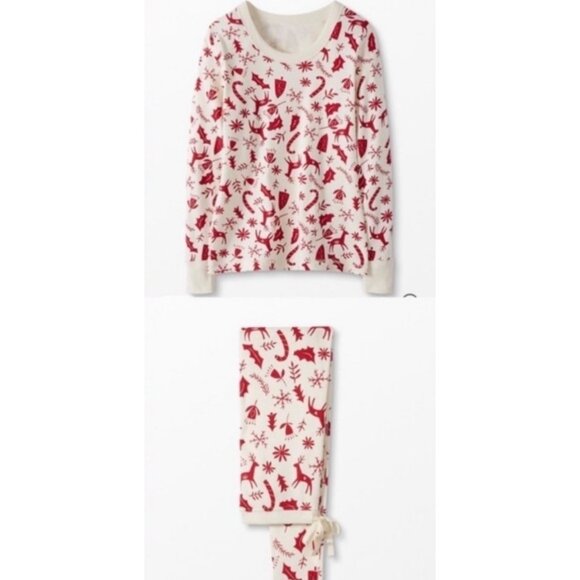 HANNA ANDERSSON Red + White Long John Unisex Christmas Pajama Set Size XXL - Picture 2 of 16